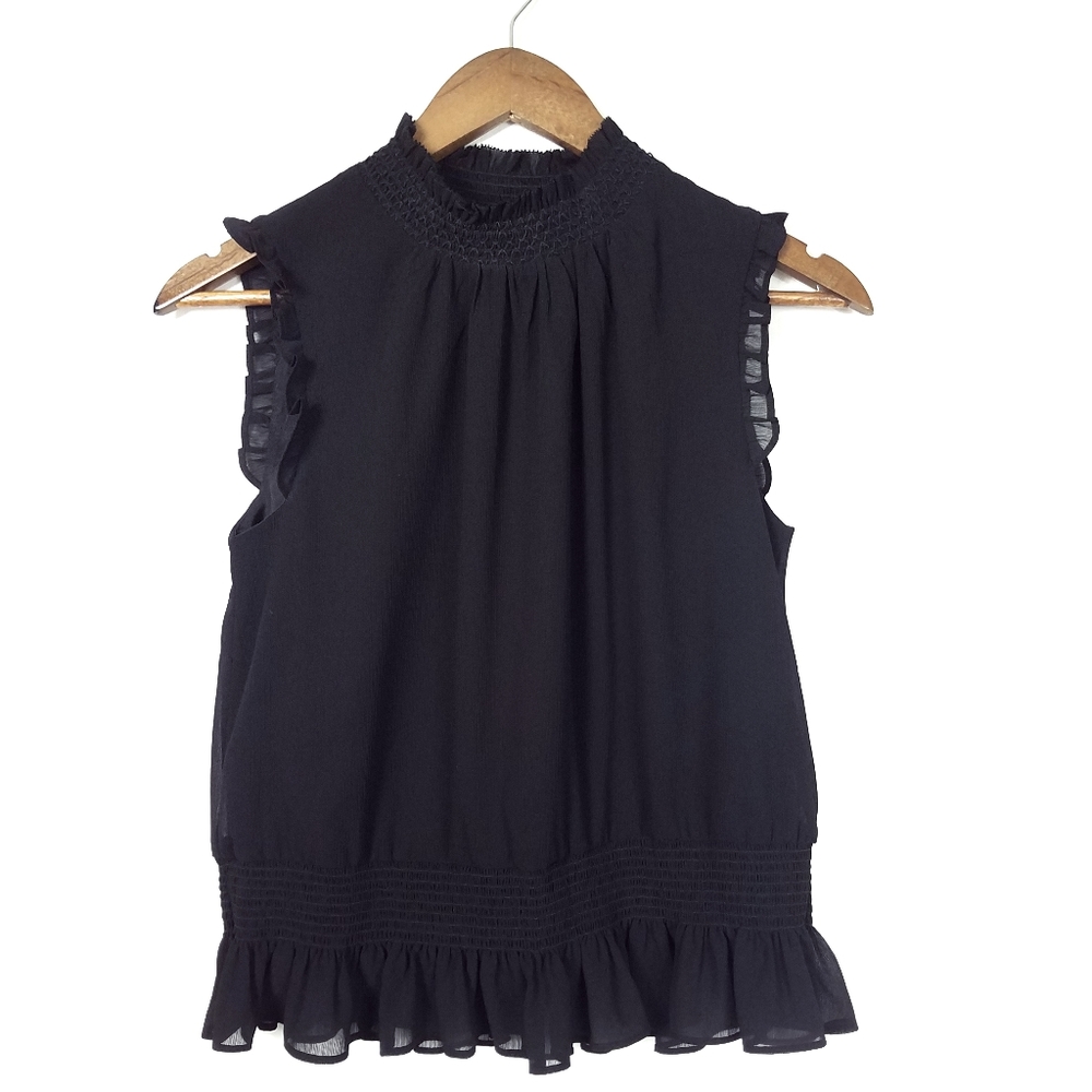 J.Crew Crinkle Chiffon Mock Neck Smocked Top - Picture 3 of 8